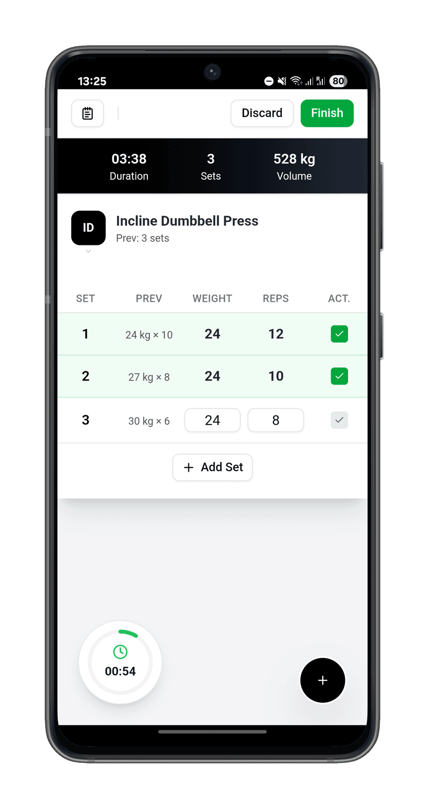 Screenshot of workout logging